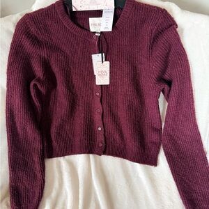 Pink Rose Rich Burgundy Knit Cardigan